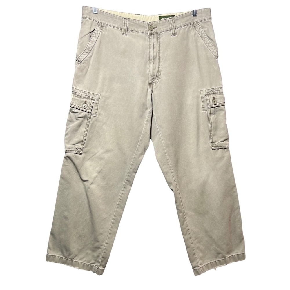 Eddie Bauer Mens Khaki Cotton Canvas Cargo Pants Tan 36x30 Workwear Utility